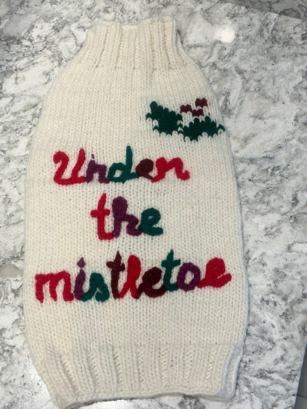 Under the Mistletoe Colorful Christmas Handmade in Ecuador Dog Sweater 100% Wool